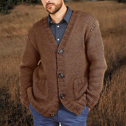 Men's Casual Solid Color Sweater Cardigan Jacket Black M