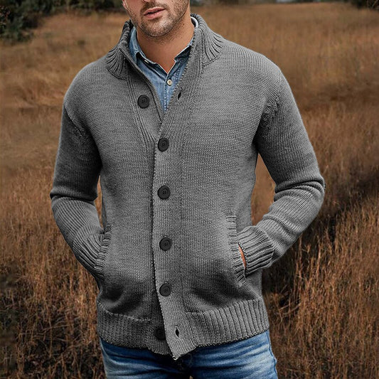 Men's Casual Solid Color Sweater Cardigan Jacket Brown M
