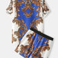 Mens European Style Baroque Print Button Up Street Two Pieces Outfits