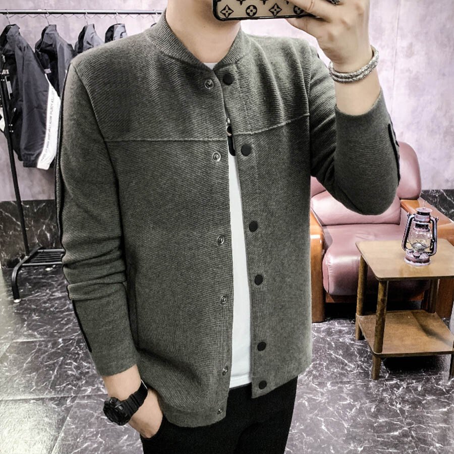 Men's Casual Knitted Cardigan Top Black M
