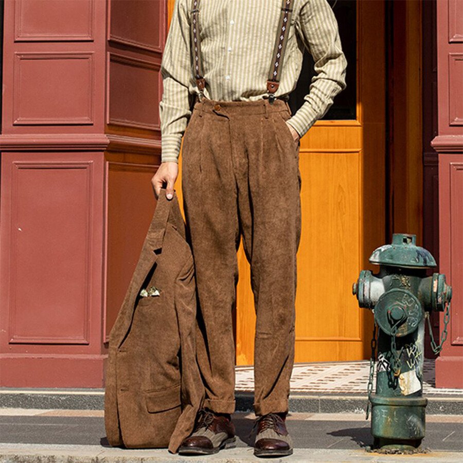 Men's Casual Loose Corduroy Trousers-Artgown.com Brown M