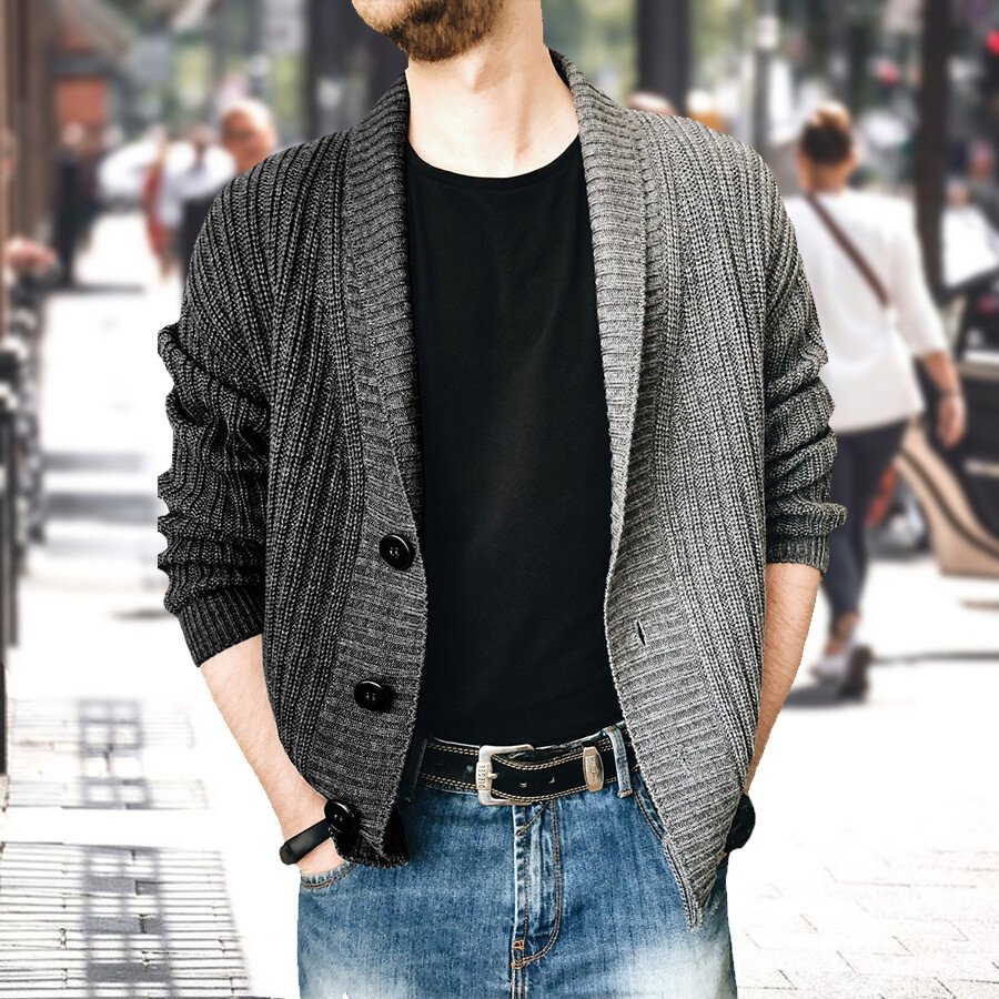 Men's Casual Long-Sleeved Sweater Coat Brown L