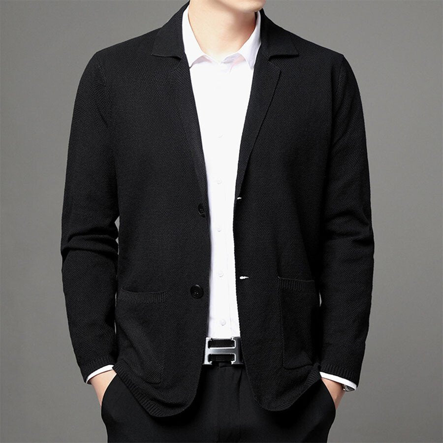 Men's Casual Knitted Cardigan Top Black L