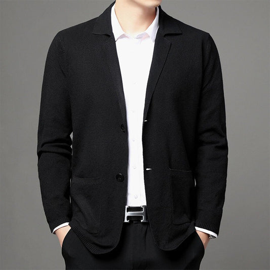 Men's Casual Knitted Cardigan Top Black L