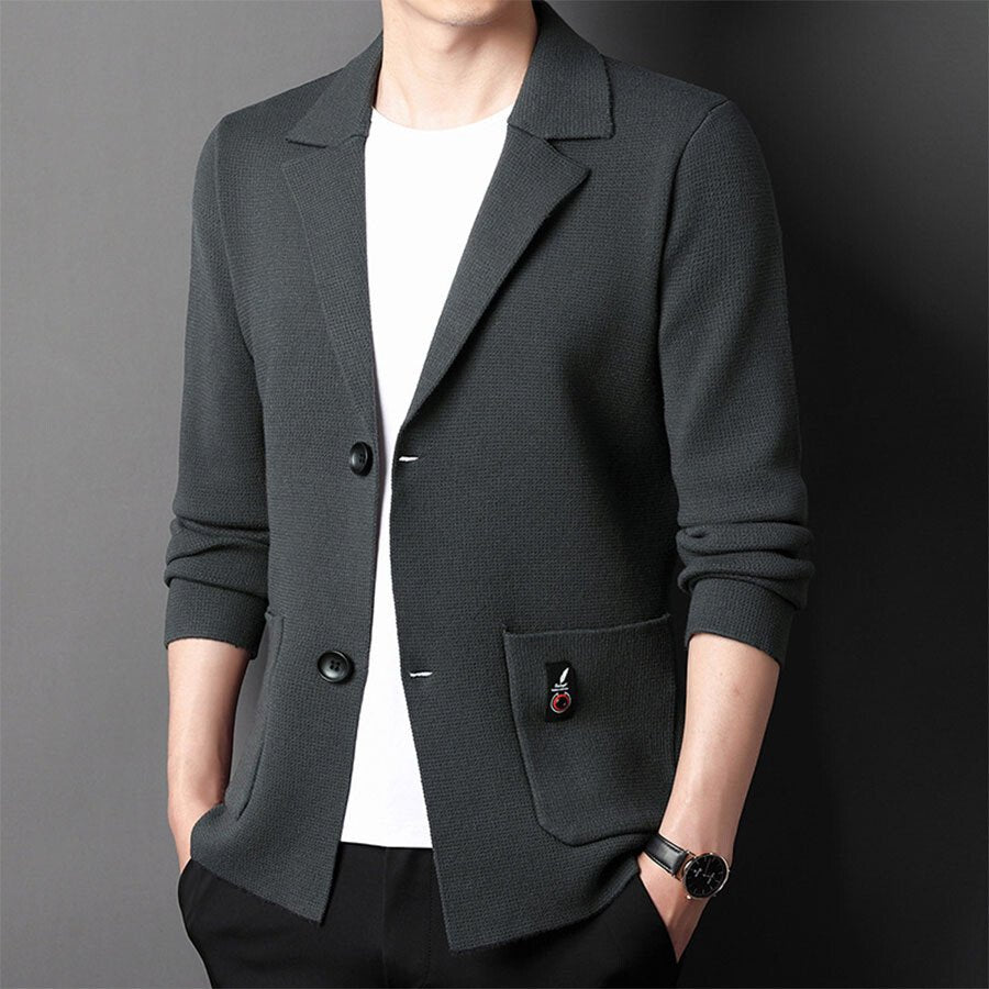 Men's Casual Knitted Cardigan Top Black 2XL