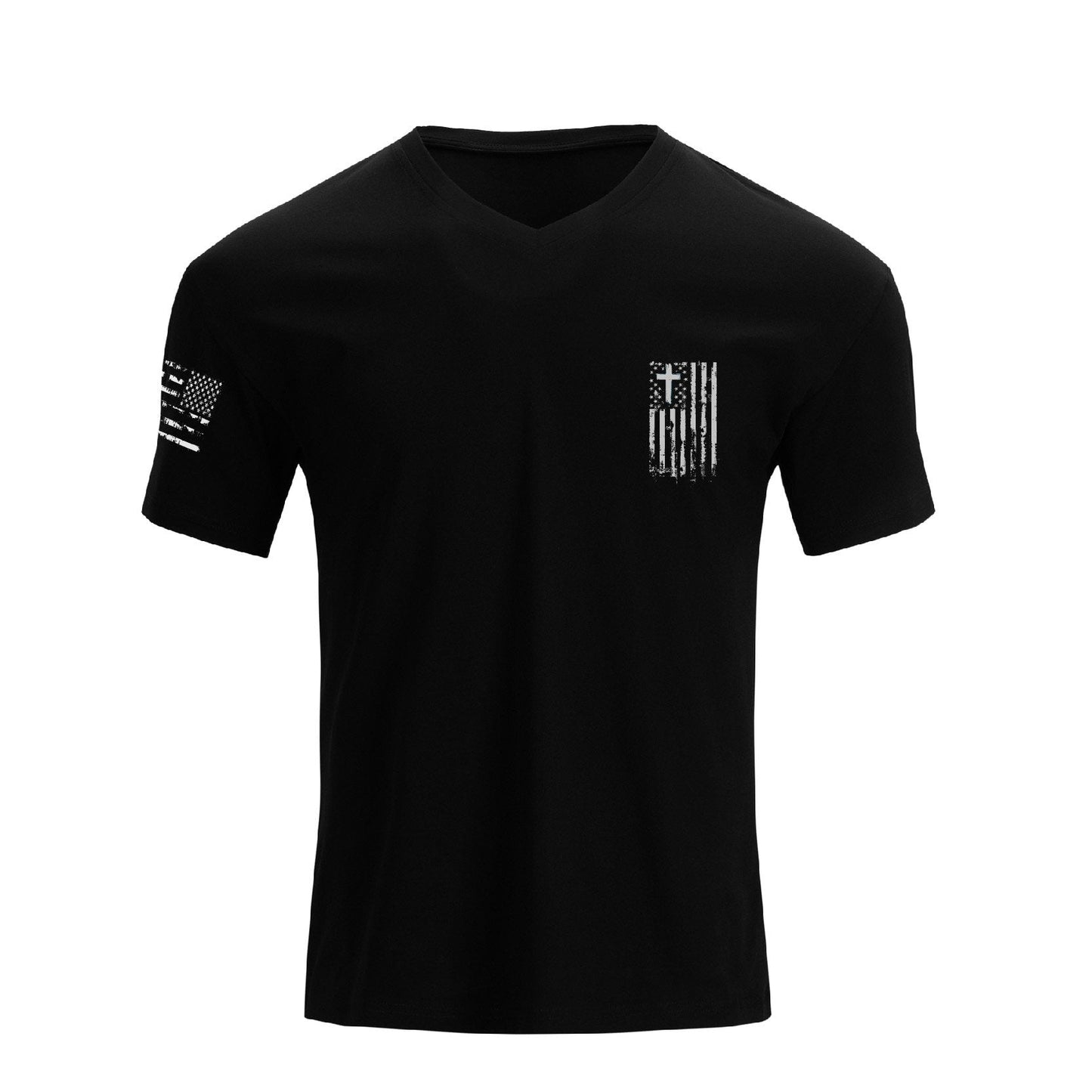 Men's Faith American Flag Graphic Waterproof V-neck Short-sleeve T-shirts Quick-dry Breathable