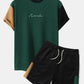 Mens Letter Embroidery Knitted Patchwork Crew Neck Short Sleeve Two Pieces Outfits