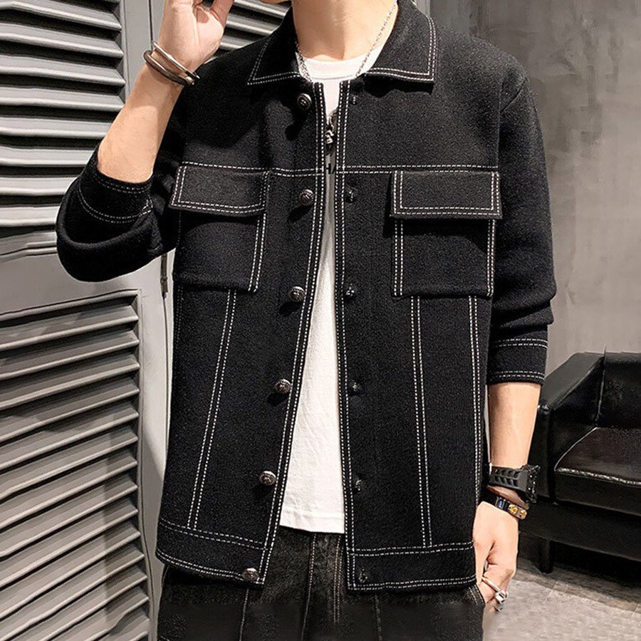 Men's Casual Knitted Cardigan Top Black M