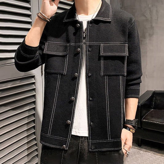Men's Casual Knitted Cardigan Top Black M
