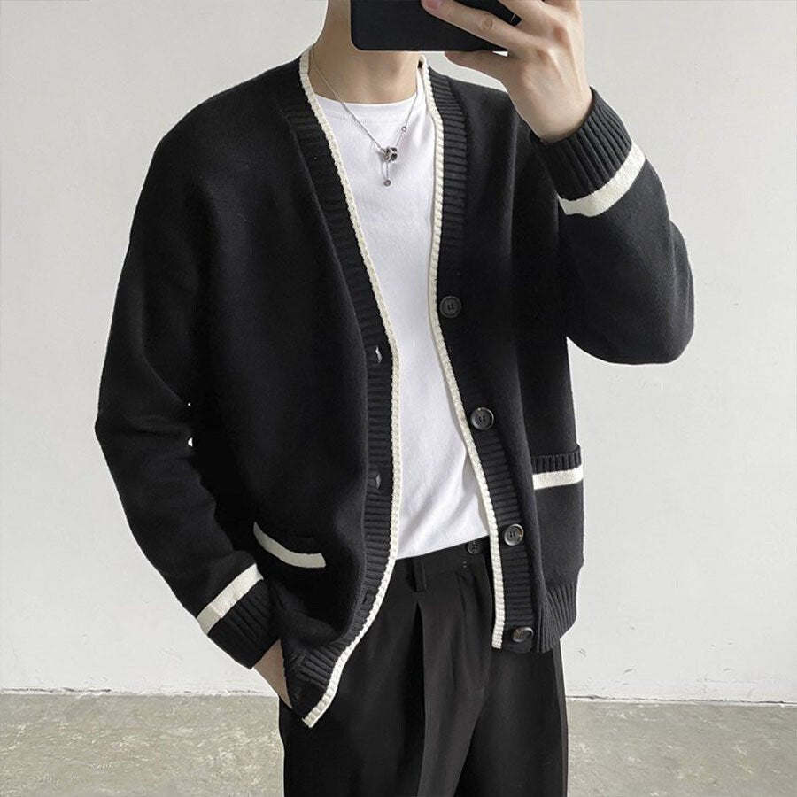 Men's Casual Knitted Cardigan Top Black M