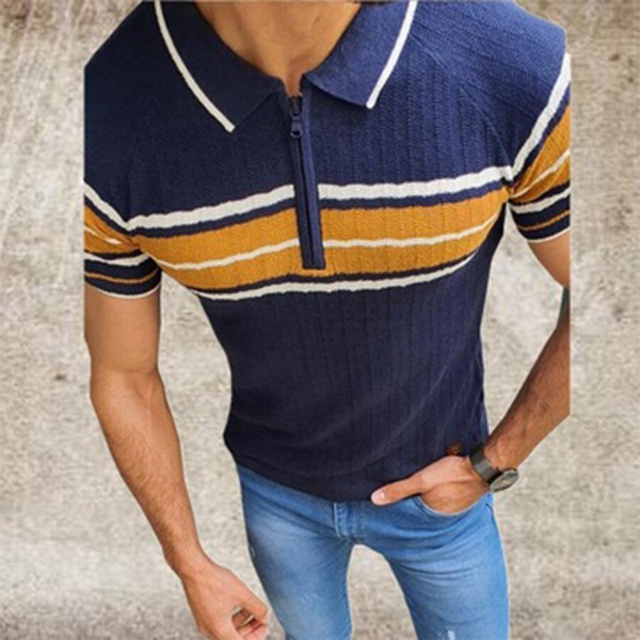 Men's Striped Short Sleeve Knit T-shirt Light Blue L