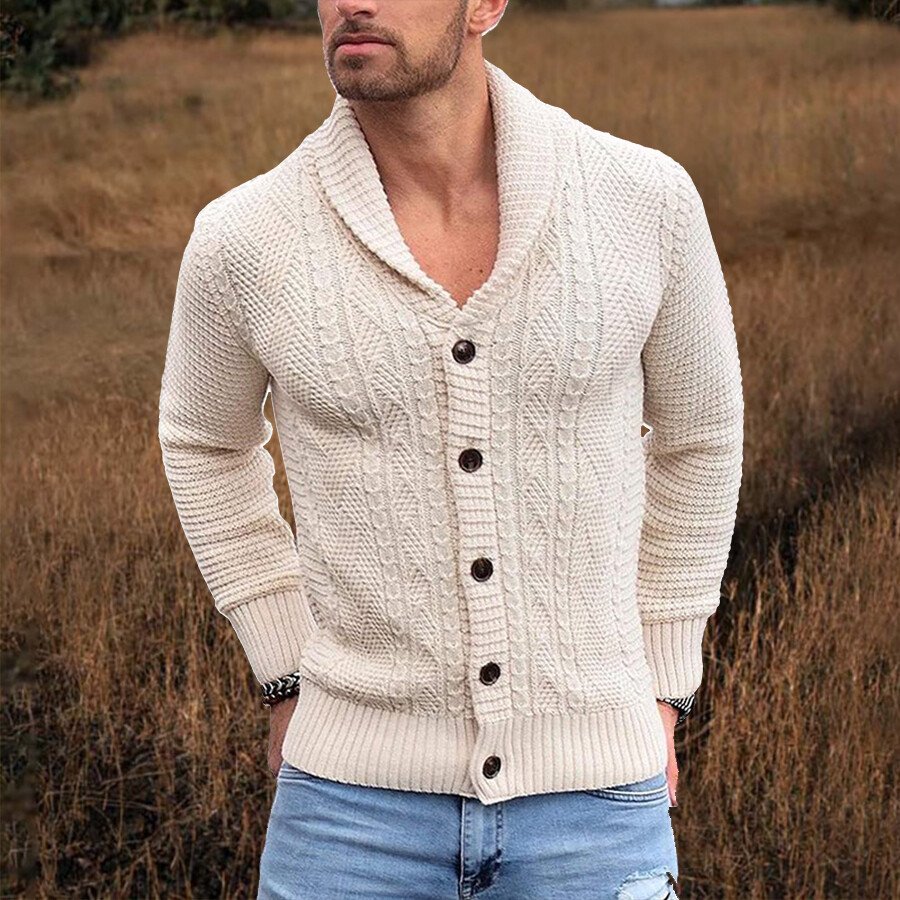 Men's Casual Solid Color Sweater Cardigan Jacket Black 2XL