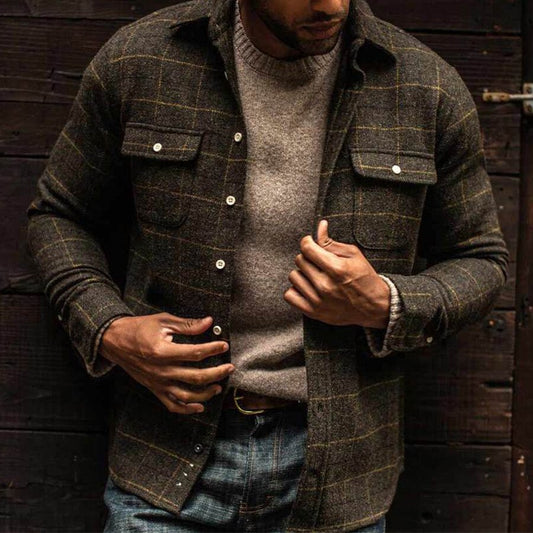 Men's Casual Plaid Print Jacket As shown M