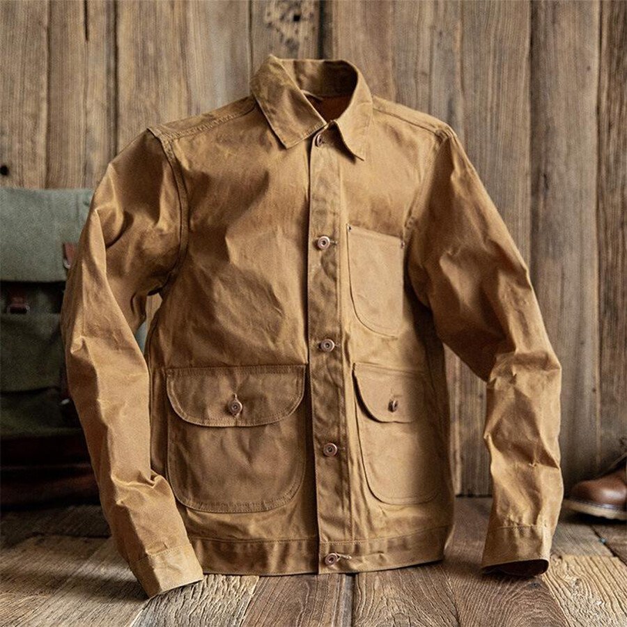 Men's Casual Solid Color Pocket Jacket Khaki L