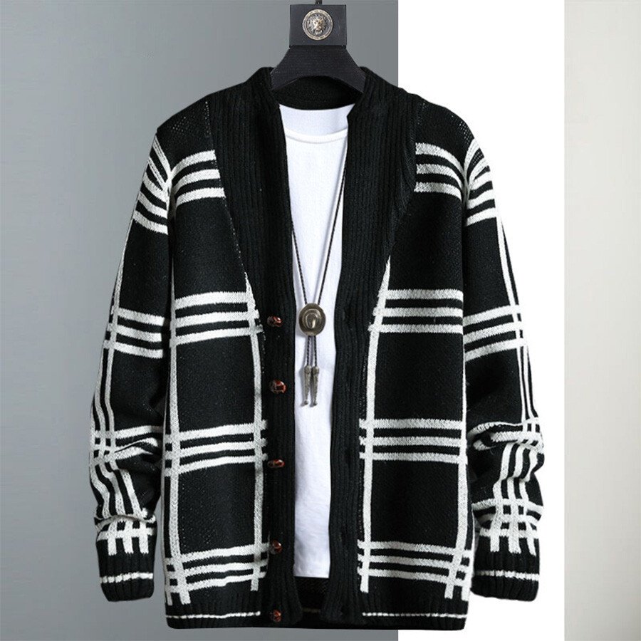 Men's Casual Knitted Cardigan Top Black M