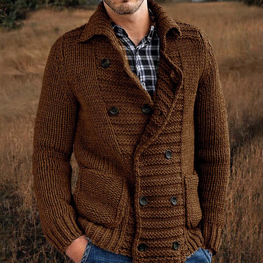 Men's Casual Solid Color Sweater Cardigan Jacket Grey L