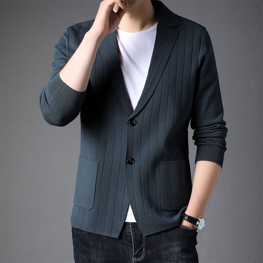 Men's Casual Knitted Cardigan Top Black 3XL