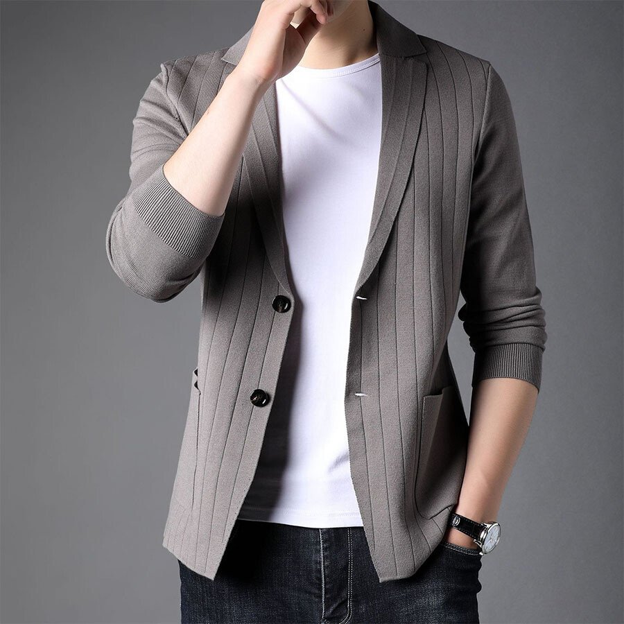 Men's Casual Knitted Cardigan Top Black 2XL