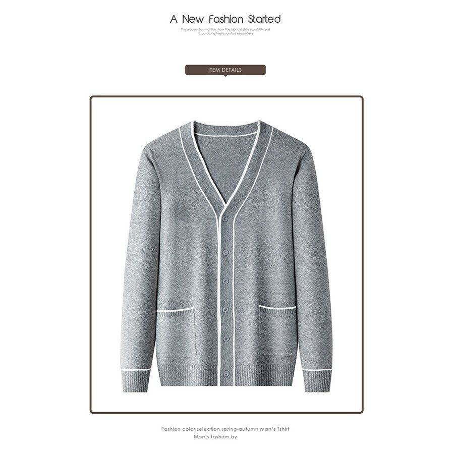 Men's Casual Knitted Cardigan Top Grey L