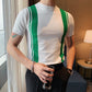 Men's Casual Striped Colorblock Short Sleeve Knit T-Shirt White 2XL