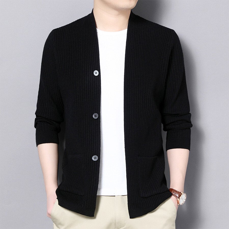 Men's Casual Knitted Cardigan Top Black M