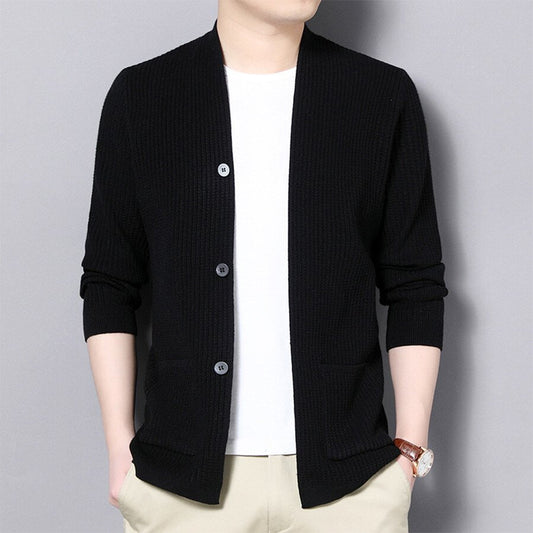 Men's Casual Knitted Cardigan Top Black M