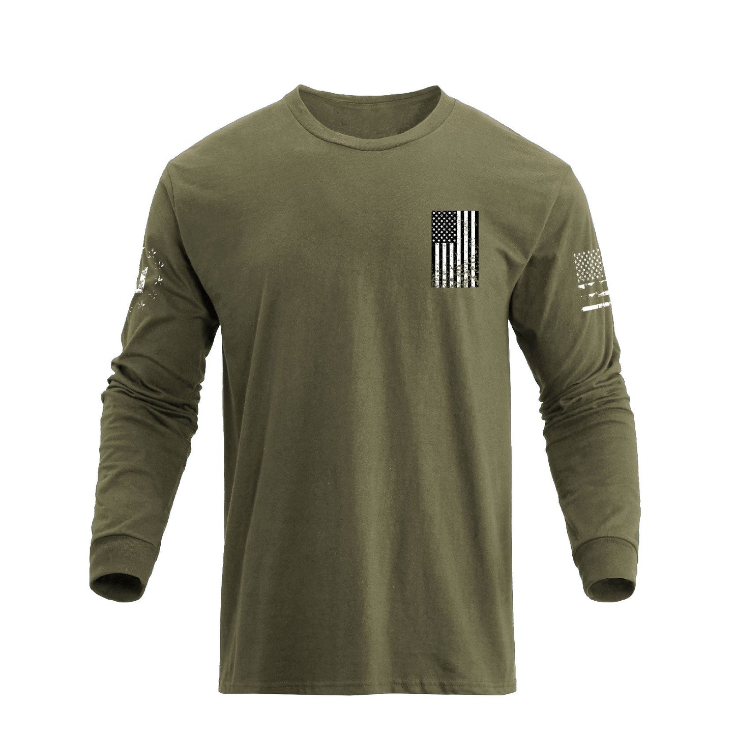 Men's 100% Cotton Patriotic American Flag Cross Graphic Midweight Long Sleeve T-shirts