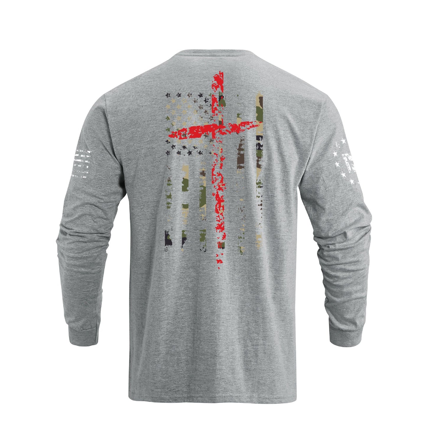 Men's 100% Cotton Patriotic American Flag Camouflage Cross Graphic Midweight Long Sleeve T-shirts