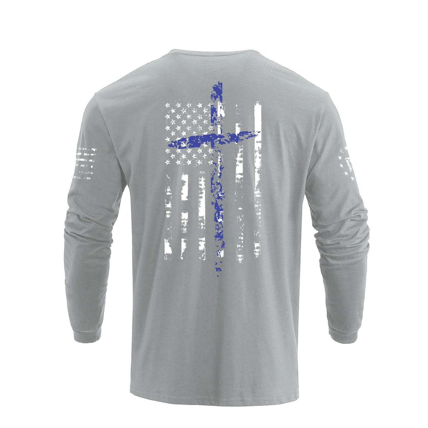 Men's 100% Cotton American Flag Cross Overlay Long Sleeve T-Shirt