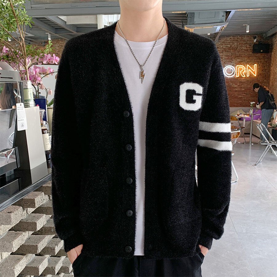 Men's Casual Knitted Cardigan Top Green L