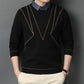 Men's Casual Knit Sweater Fake Two-Piece Top Black M