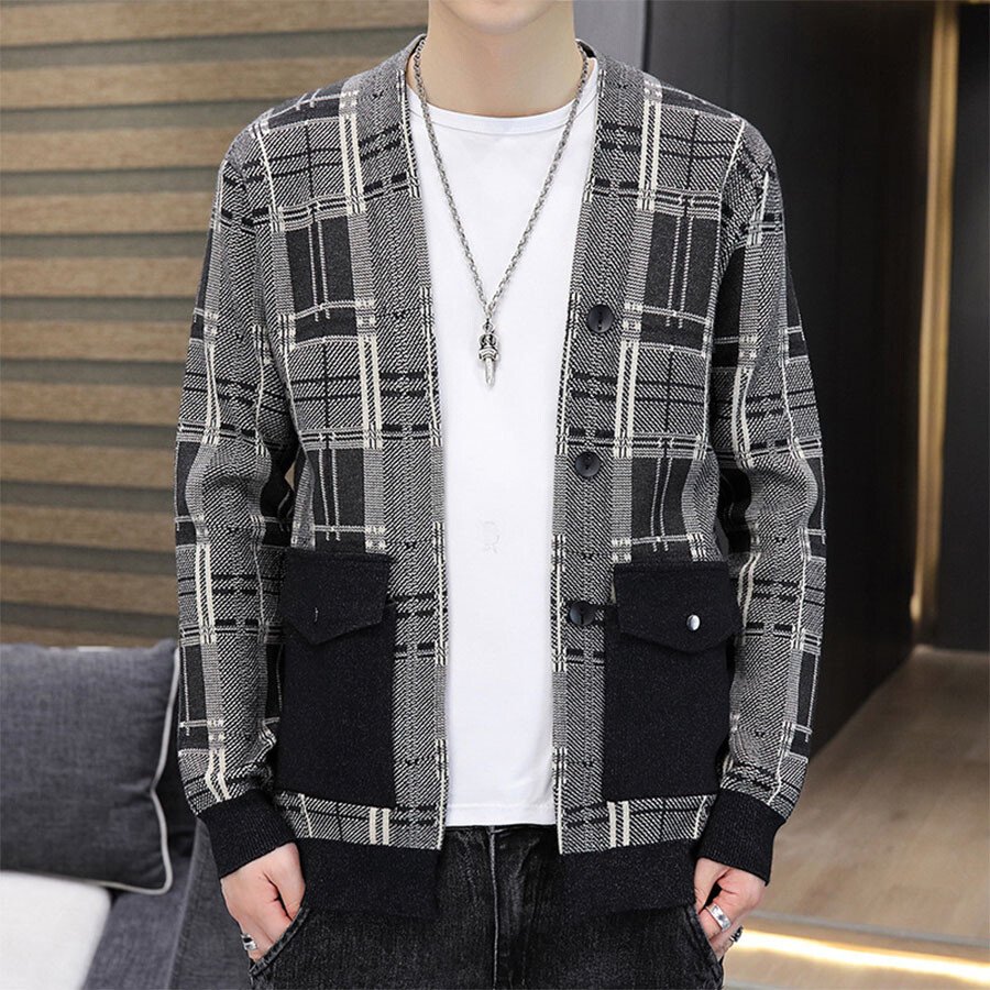 Men's Casual Knitted Cardigan Top Khaki L
