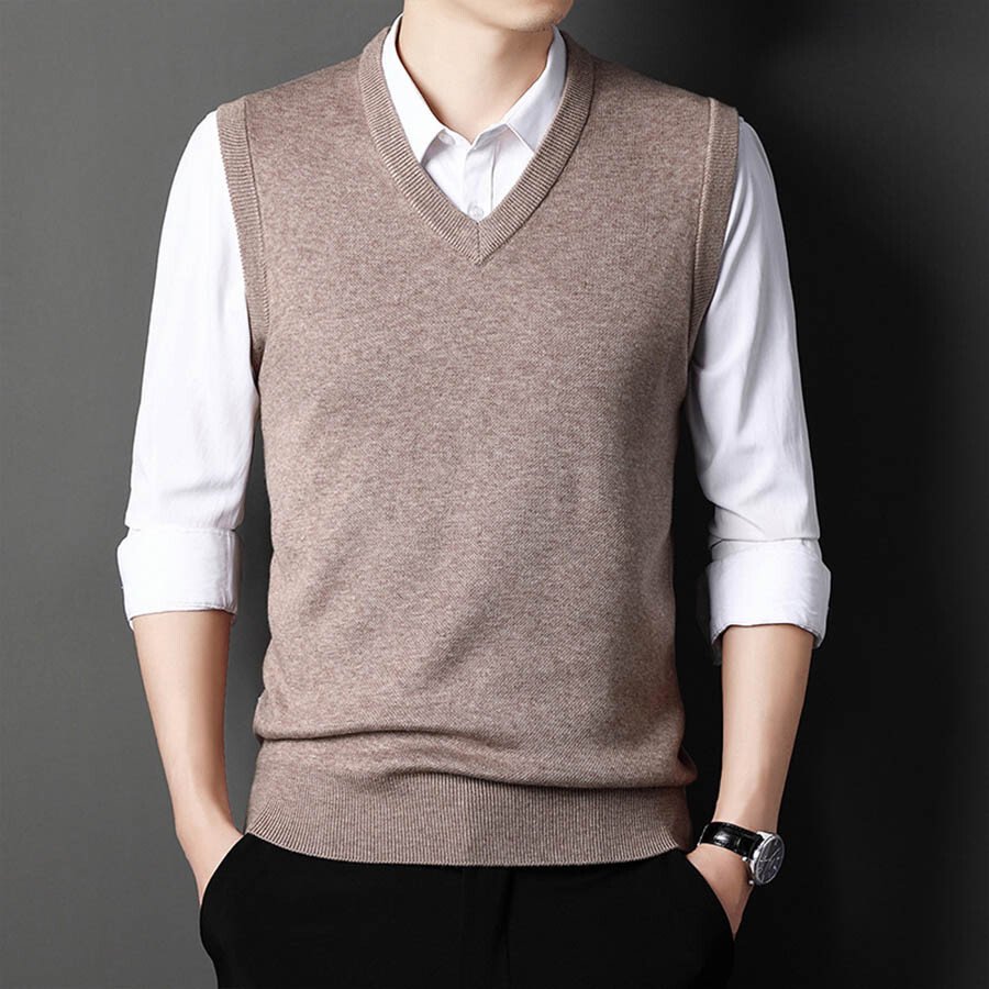 Men's Casual V-Neck Waistcoat Sweater Knit Sweater Black 3XL