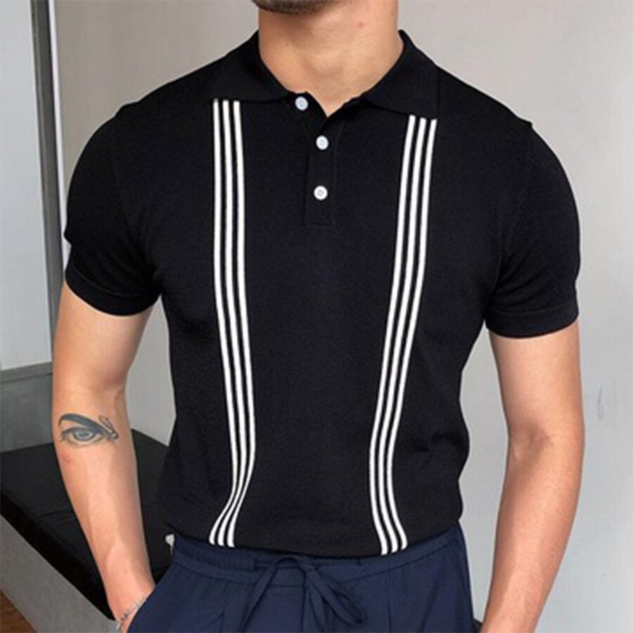Men's Striped Short Sleeve Knit T-shirt Black S
