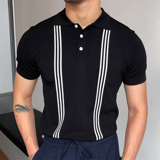 Men's Striped Short Sleeve Knit T-shirt Black S
