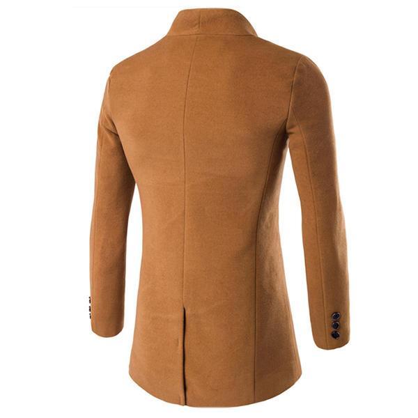 One Button Stand Collar Slim Fit Wool Coat