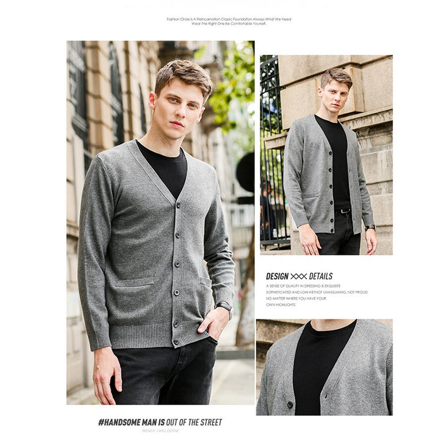 Men's Casual Knitted Cardigan Top Grey XL