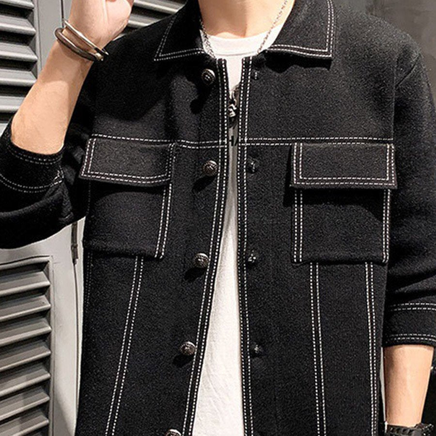 Men's Casual Knitted Cardigan Top Black XL