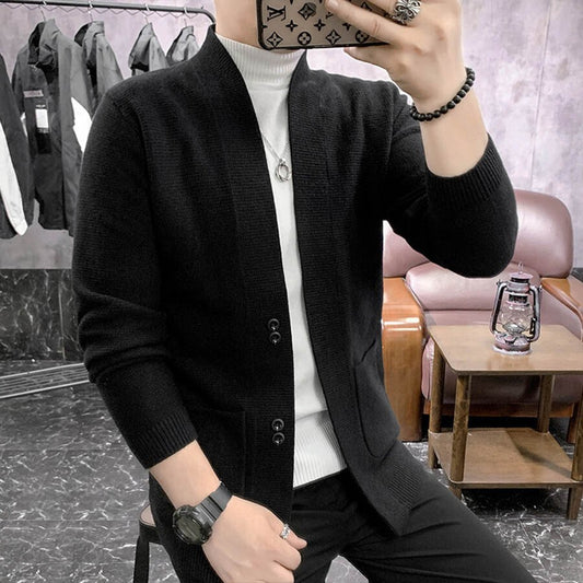 Men's Casual Knitted Cardigan Top Black M
