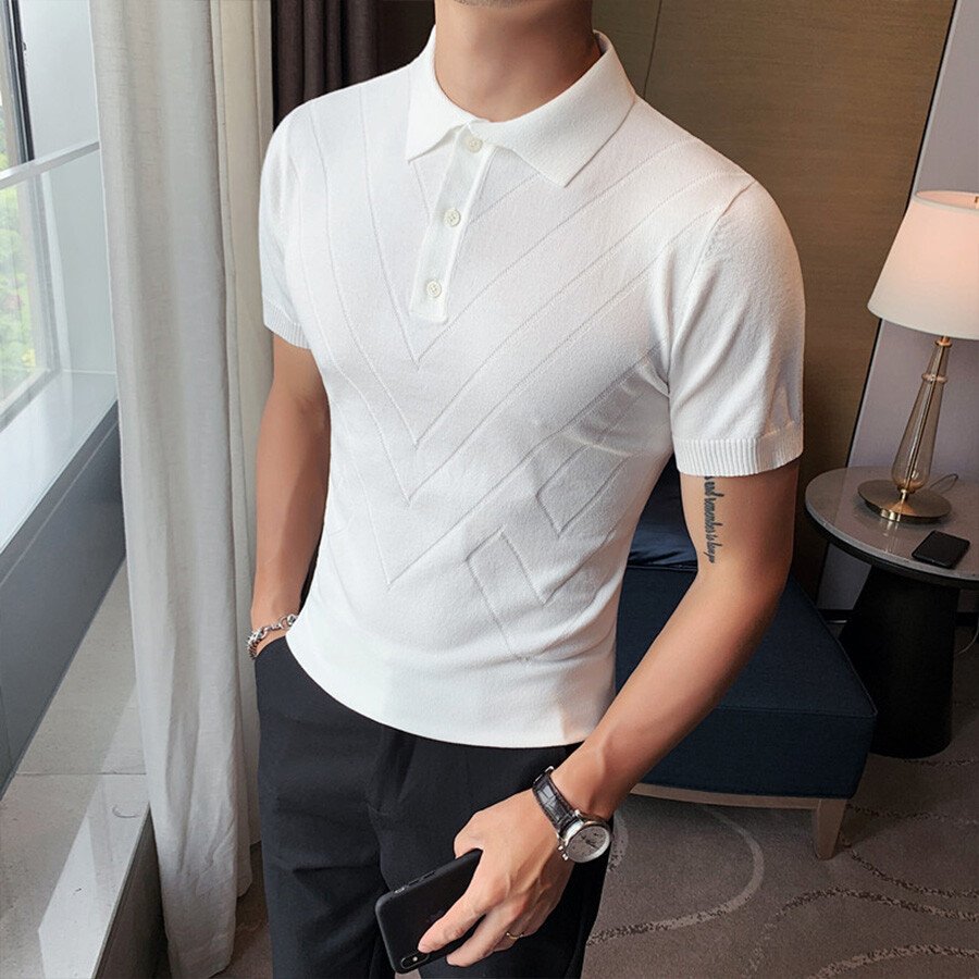 Men's Solid Color Short-Sleeved Sweater T-Shirt Black M