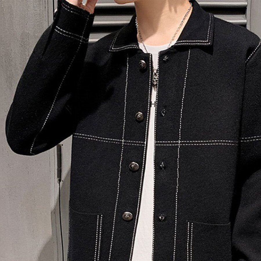Men's Casual Knitted Cardigan Top Black L