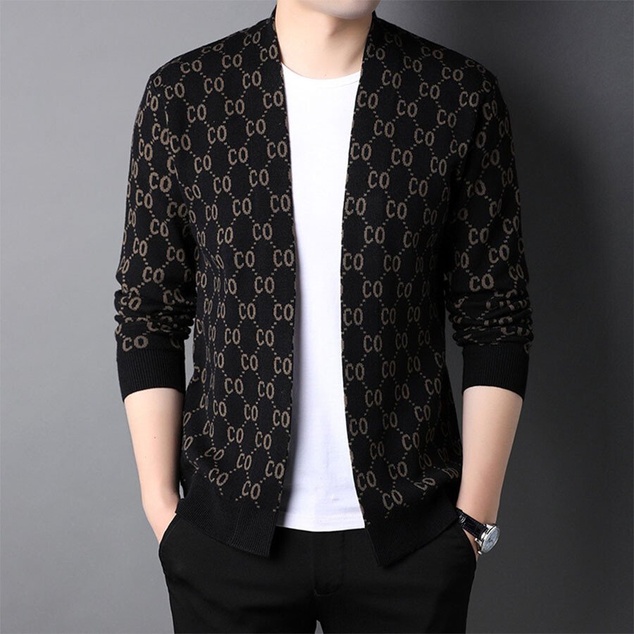 Men's Casual Knitted Cardigan Top Black M