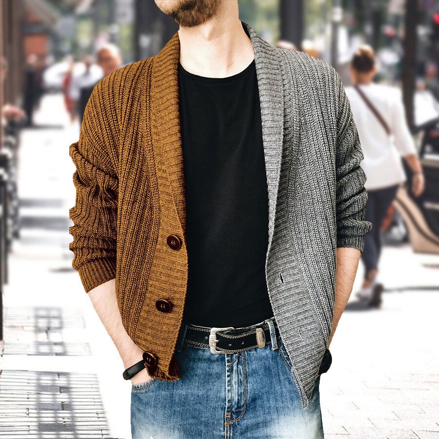 Men's Casual Long-Sleeved Sweater Coat Brown M