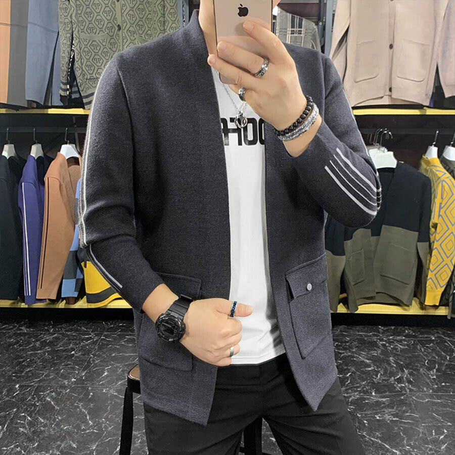 Men's Casual Knitted Cardigan Top Black M