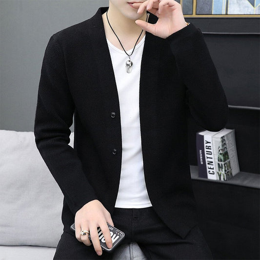 Men's Casual Knitted Cardigan Top Black M