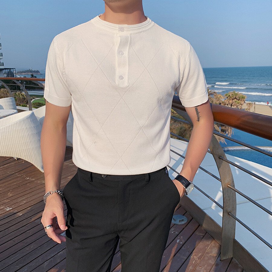 Men's Solid Color Short-Sleeved Sweater T-Shirt Green L