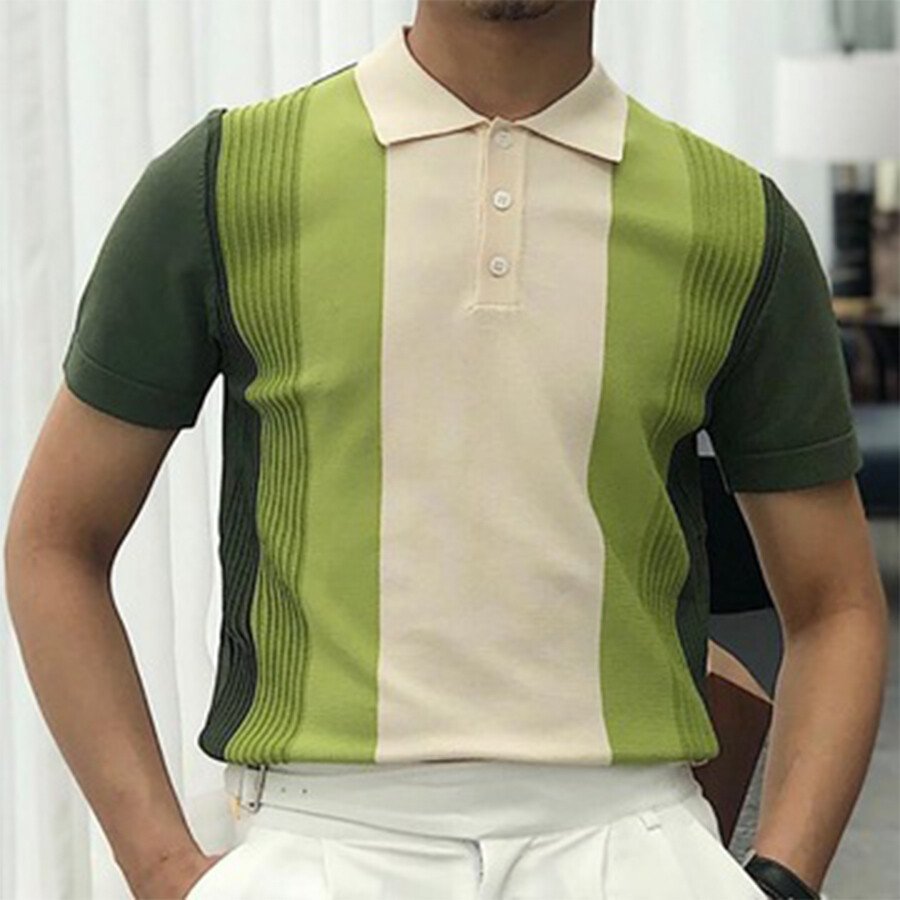 Men's striped color-block short-sleeved sweater T-shirt Green M