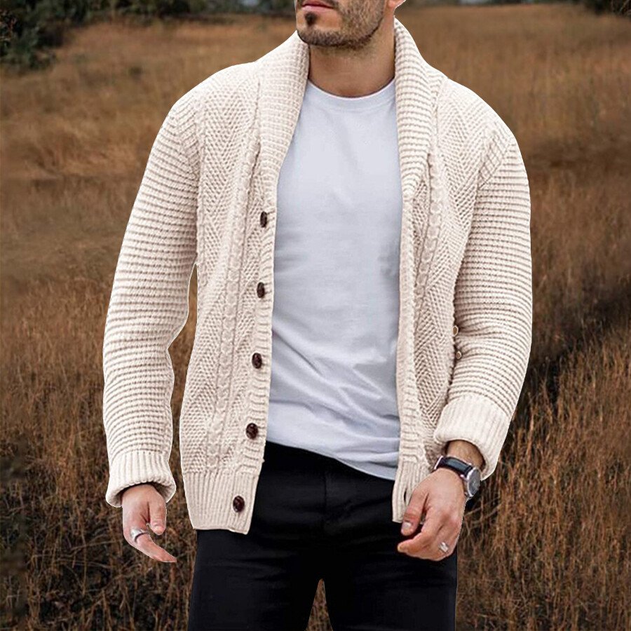 Men's Casual Solid Color Sweater Cardigan Jacket Black M