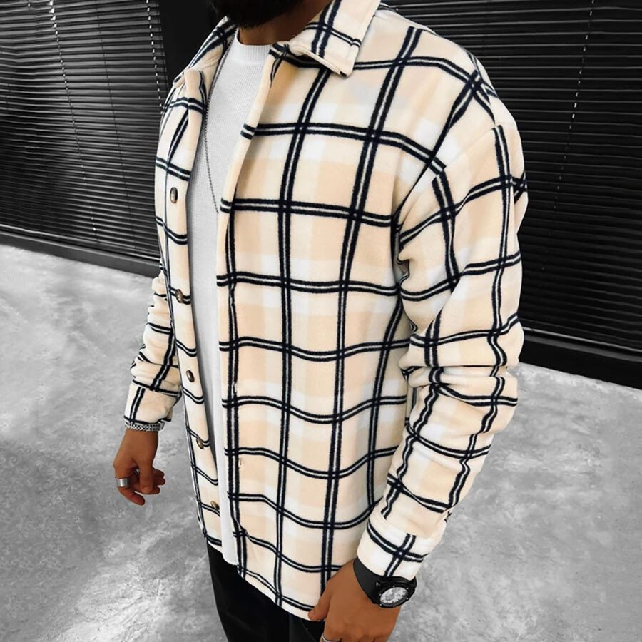 Men's Plaid Beige Casual Shirt As shown L