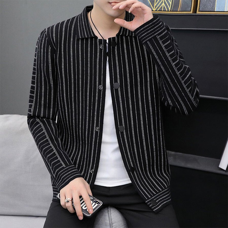 Men's Casual Knitted Cardigan Top Black M
